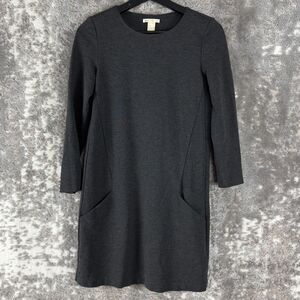 H&M Size XS Stretch Mini Shift Dress Gray‎ Long Sleeve Pockets Casual Pullover